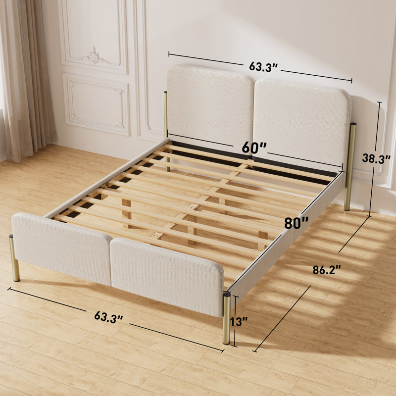 Jozetta 63.3" Queen Beds Upholstered Platform Bed with Storage, Solid Color