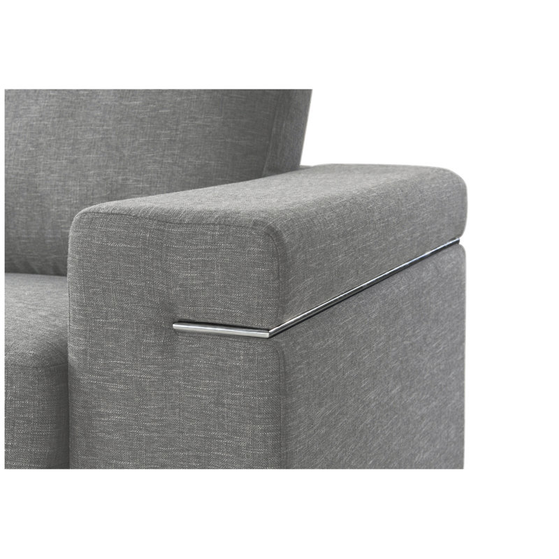 Fauteuil Gianna en tissu tissé gris pâle avec pattes en acier inoxydable brossé