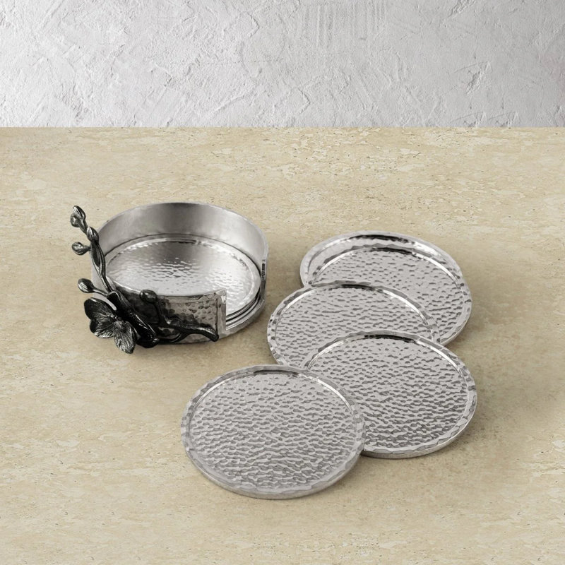 Black Orchid Coaster Set With Holder
