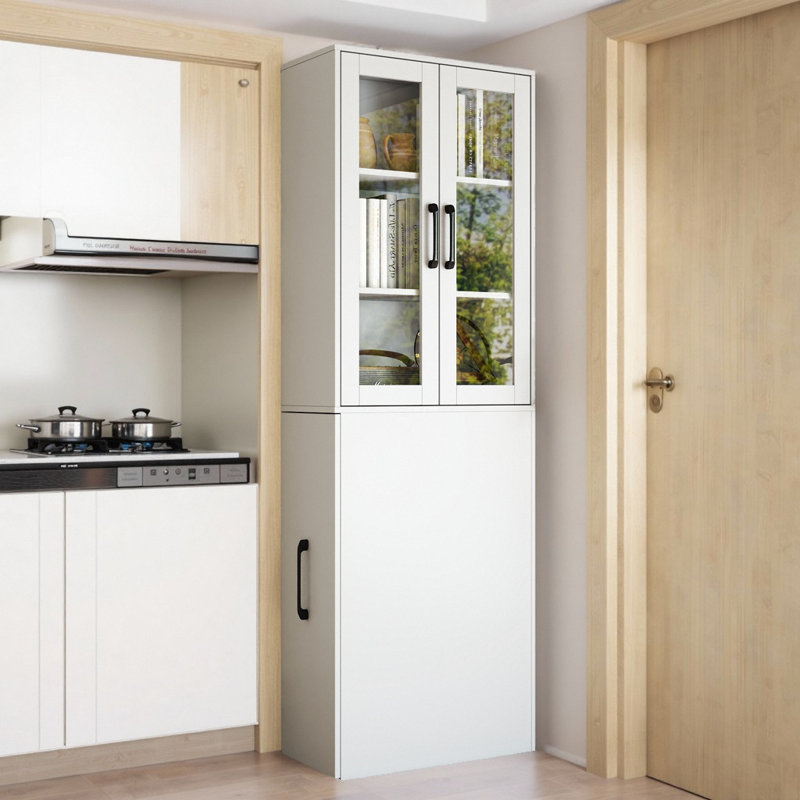 Vitrine moderne de 70,87 po avec portes en verre, garde-manger en bois avec 4 tablettes réglables, Noyer