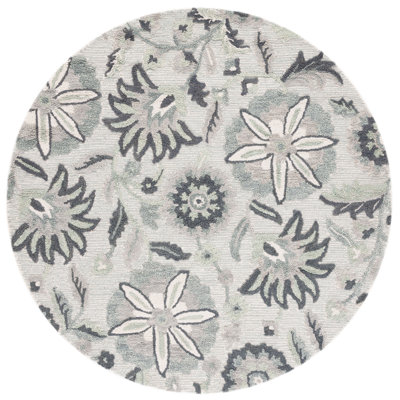 Blossom Hand Tufted Wool/Cotton Floral Rug in Blue/Ivory
