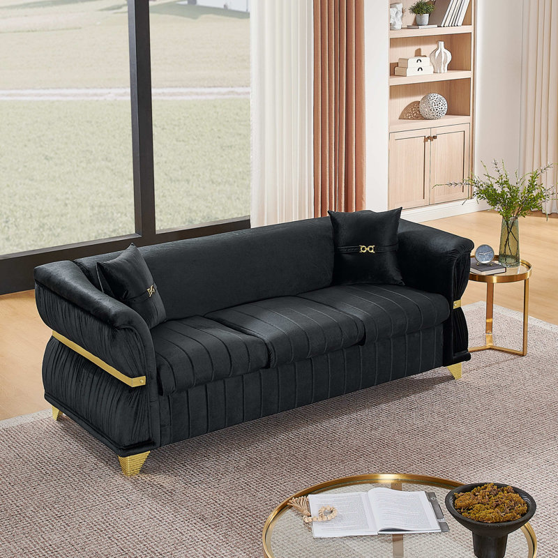 Canapé Lieberman en velours avec pieds dorés, Black