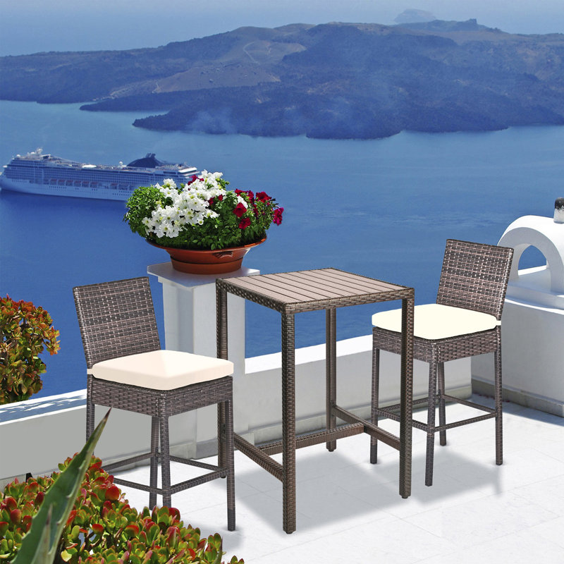 Outdoor Bar Table Patio Bar Height Bistro Table 39" Tall Outdoor High Top Square Pub Patio Table Wicker Rattan Metal Dinning Bar Table With Adjustable Feet For Balcony Outside Pool Deck Backyard Brown