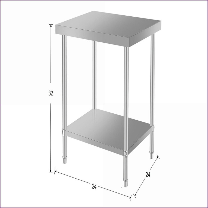 Table basse 24 x 24 en acier inoxydable pour la maison Utilisation commerciale, durable, facile à nettoyer, hauteur de 32 pouces