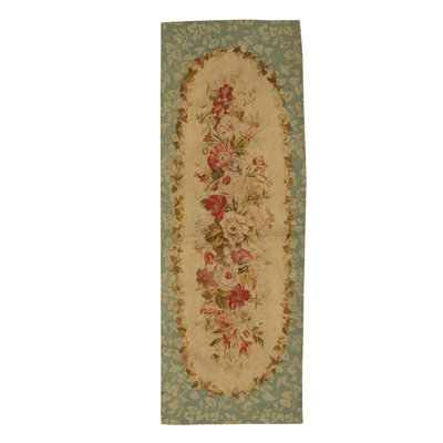 Tapis crème, vert et rouge noué à la main de haute qualité