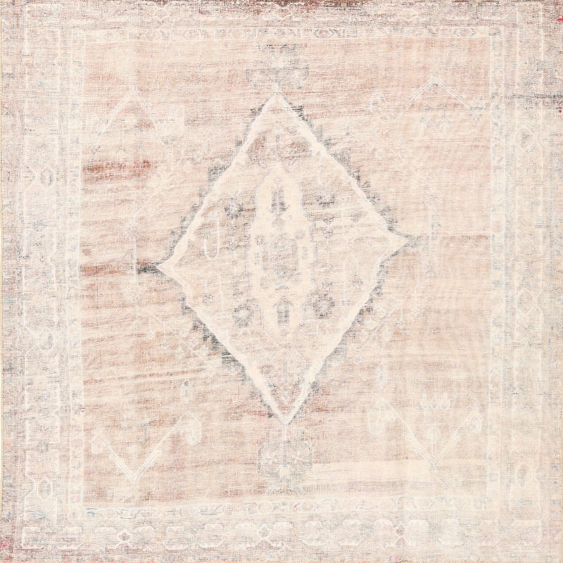 Tapis beige/gris traditionnel Fredi, Carré 4 pi