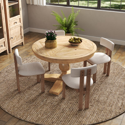 5-Piece Dining Set Mid-Century Modern Wooden Table & Upholstered Chair Set For Home, Kitchen, Dining Room