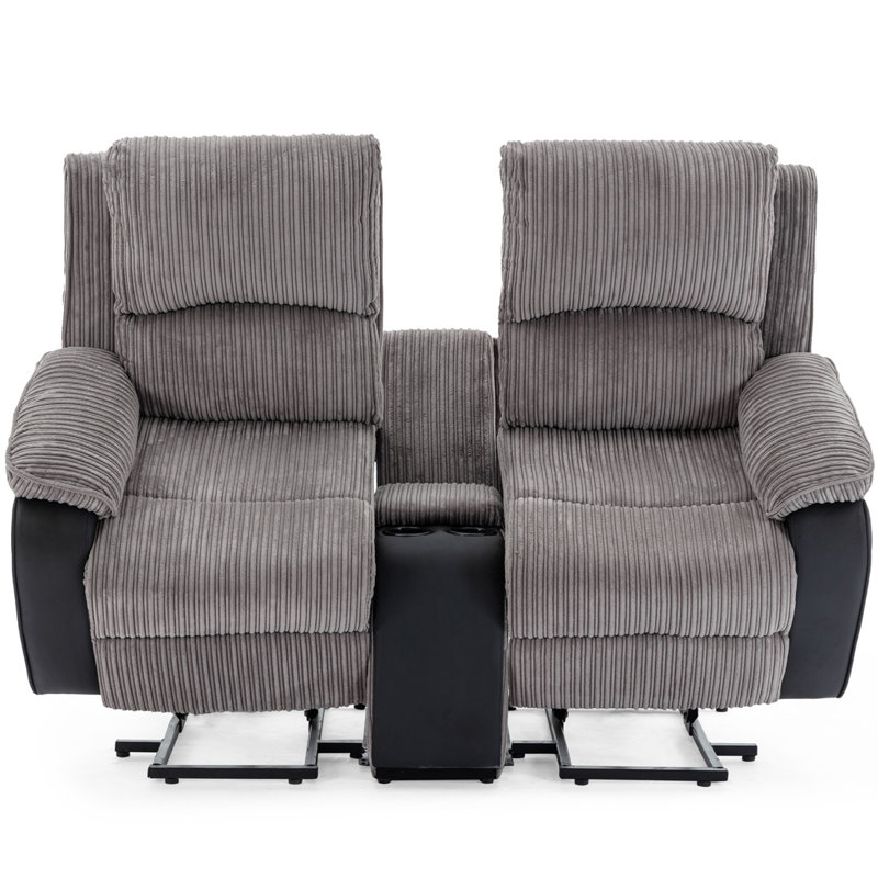Mitrita 2 Seater Rise Recliner Upholstered Loveseat Sofa with Drinks Console, Grey, Single Motor
