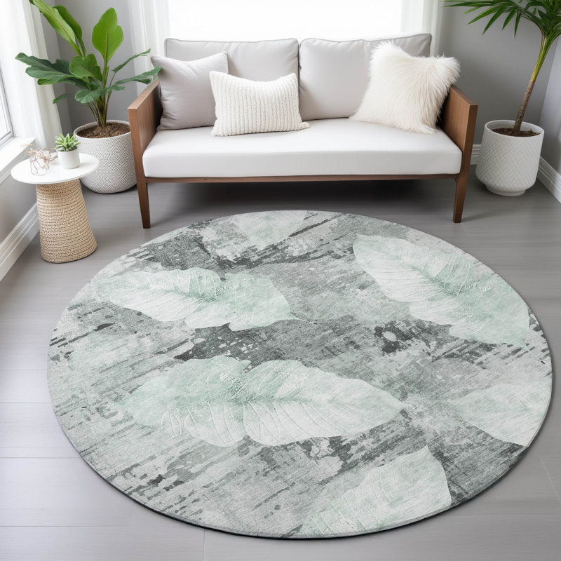 Machine Washable Indoor/Outdoor Arline ACN2172 Floral Rug, Round 8'
