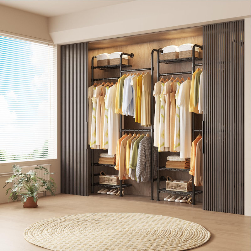 3-Tier Wall Mounted Clothing Rack, Expandable 23.6-35.4 in, Carbon Steel, Matte Black