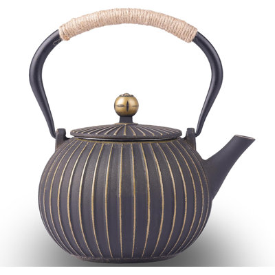 34oz Cast Iron Teapot with Stainless Steel Infuser, Enamel Interior Stovetop Safe Textured Tea Kettle for Loose Leaf Tea Home Decor Gifting