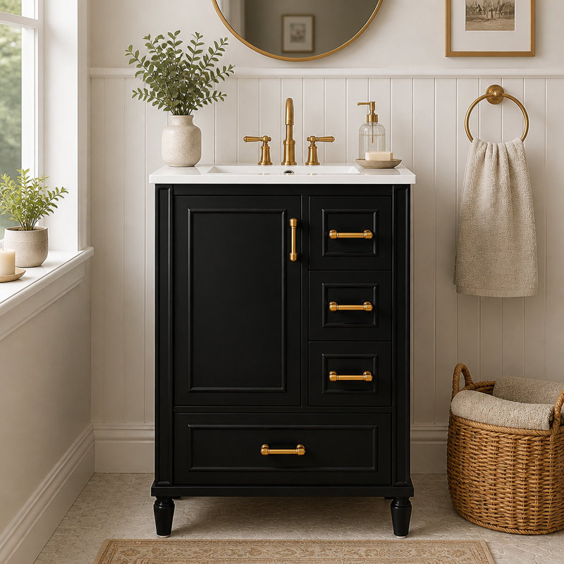 Freestanding Standard Single Vanity Bathroom Vanity With Ceramic Top