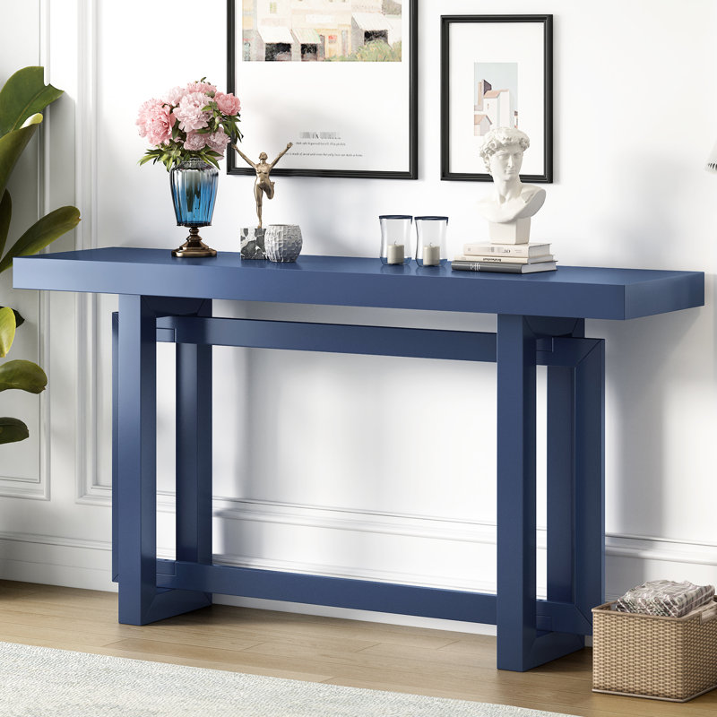 Table contemporaine couloir bleu marine en bois massif avec charge de 150 lb, couloir minimaliste de style américain facile à installer, pieds en pin, capacité, assemblage rapide
