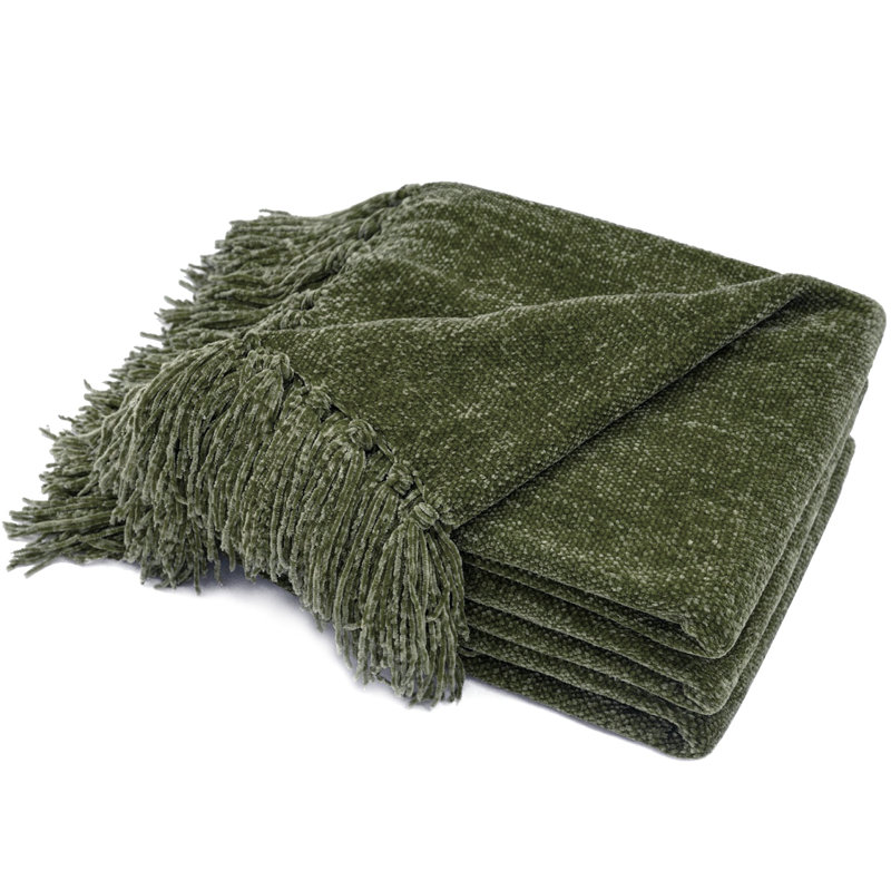 Jeté en chenille douce, L 80 po x l 60 po, Vert olive