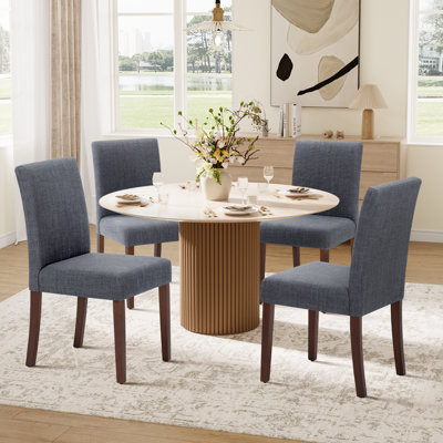 Upholstered Dining Chair Set, Solid Wood Legs, Breathable Fabric Seat, Thick Cushion for Comfort, Modern Parsons Style Side Chairs for Dining Room