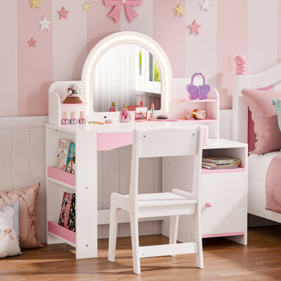 2 in 1 Kids Vanity Set With Mirror And Led Lights by Harriet Bee