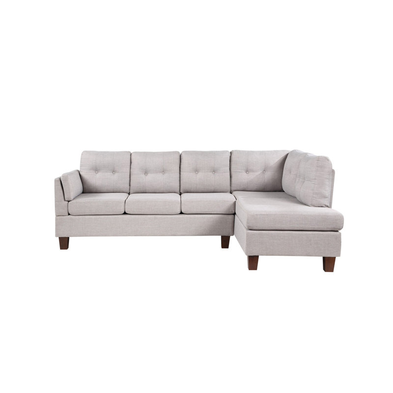 Dalia 97" Light Grey Linen Modern Sectional Sofa with Right Facing Chaise, Light Grey Linen, Right Hand Facing