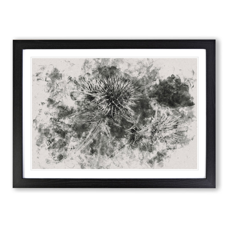 Thistle Flower Vol.5 Watercolour - Picture Frame Graphic Art, Black, 27cm H x 36cm W x 2cm D
