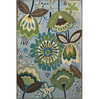 Blue-Themed Multi-Colored Floral Patterned Creative Modern Decorative Rug