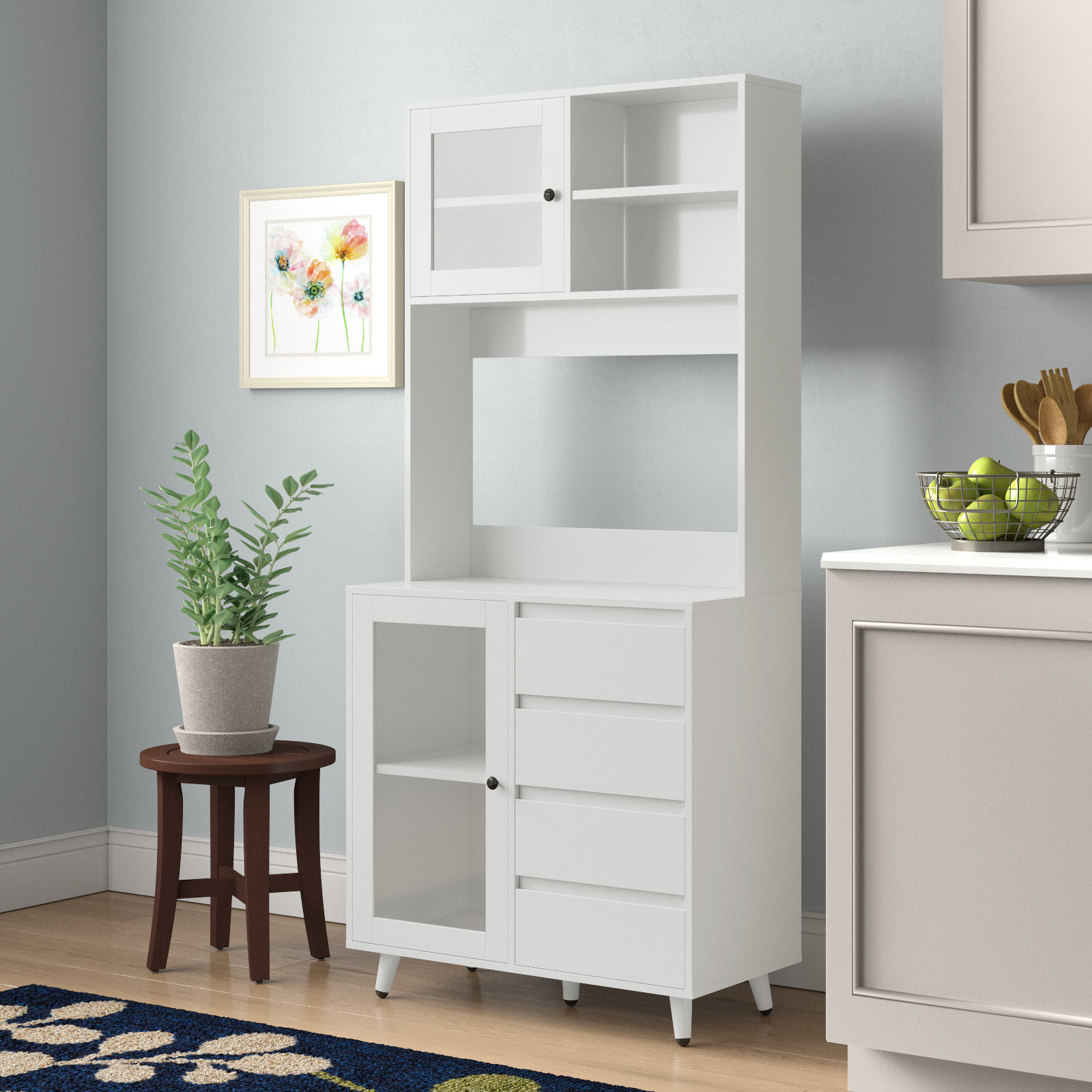 70.9'' Off-White Freestanding Pantry Tall Cabinet Storage Hutch