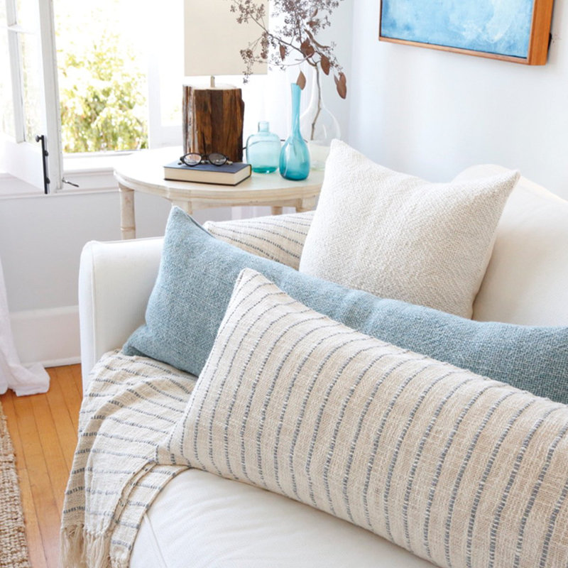 Jojo Ivory and Blue Grey Oversized Cotton Throw with Tassels