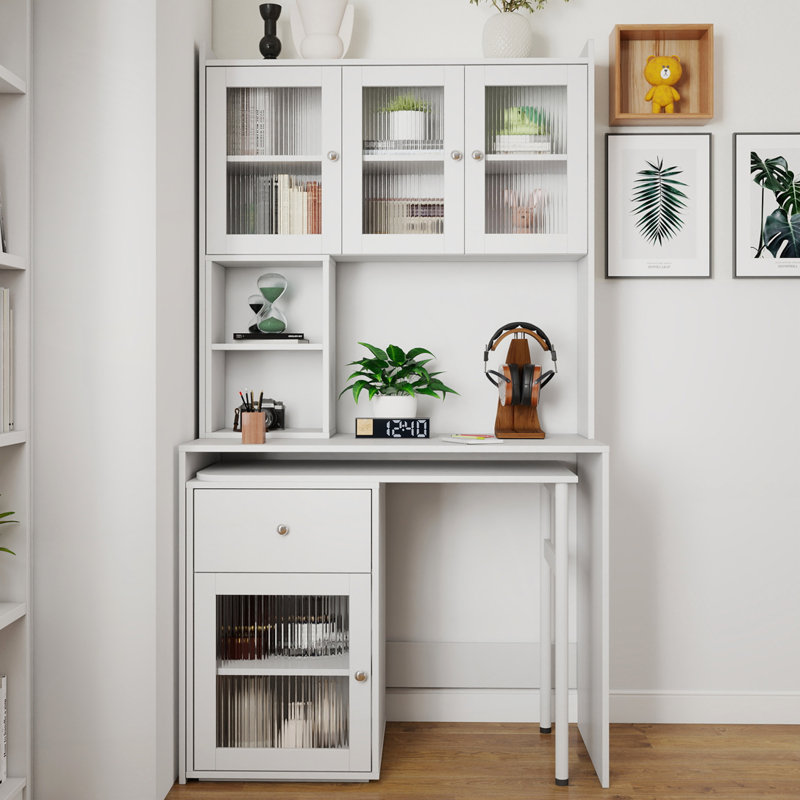 Writing Desk with Bookshelf & Hutch, White