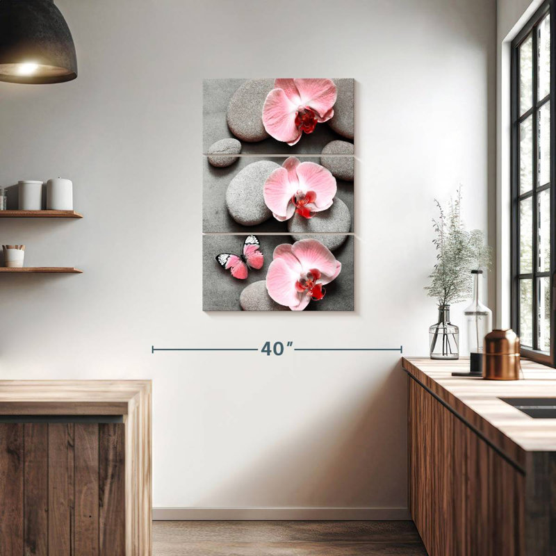 Harnek Zen Pink Orchids And Butterfly, 38" H x 24" W