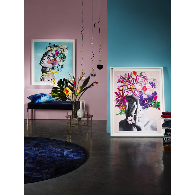 Trilogia Cowhide Geometric Area Rug in Midnight Blue, Round 8'2"