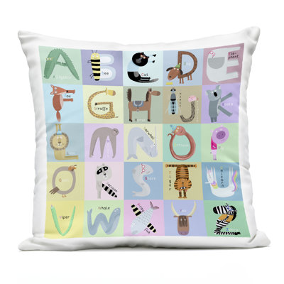 Fun Animals Educational Letters Outdoor Printed Pillow, design by Carla Daly