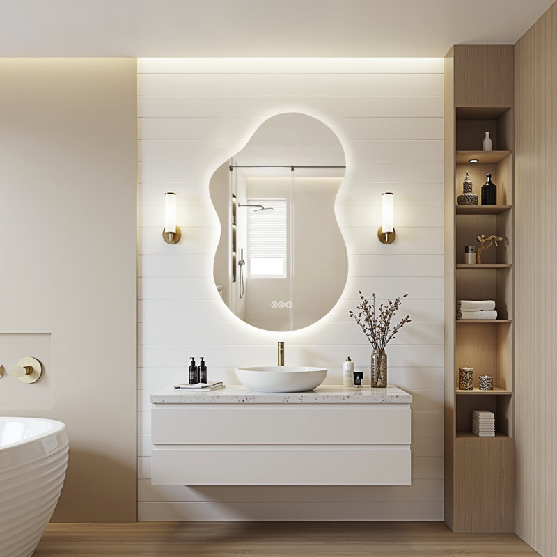 Lunara UL/ETL Certified Irregular LED Bathroom Vanity Mirror - Anti-Fog Tempered Glass, 3 Color Temperatures, Stepless Dimmable, 3 Year Warranty