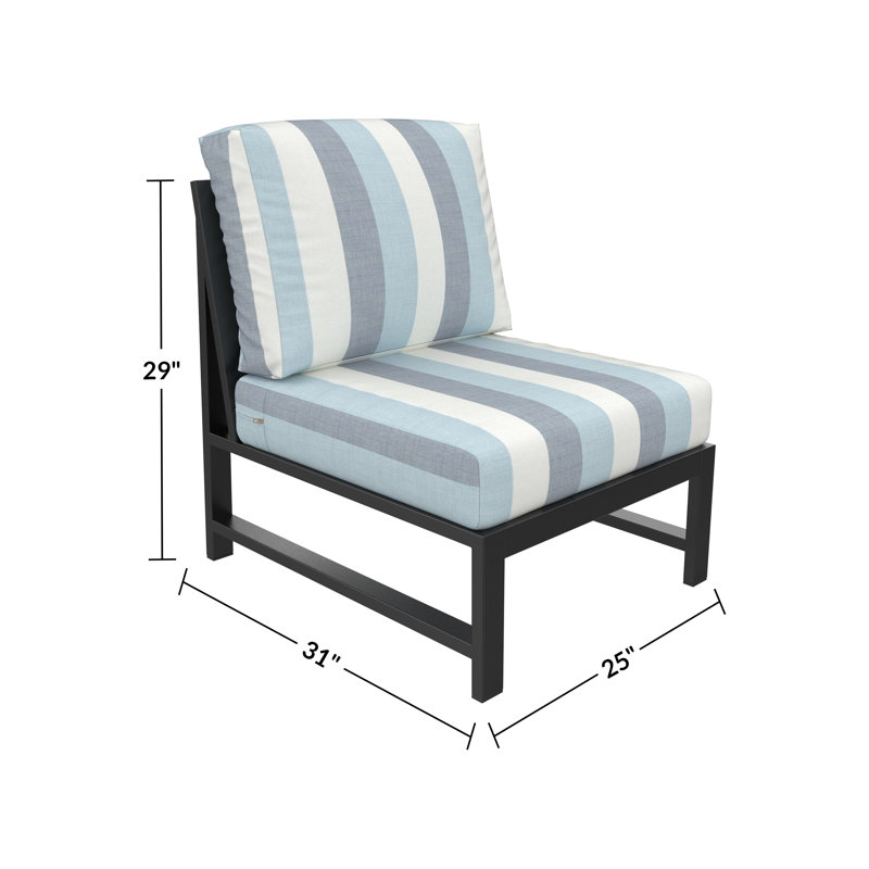 Oltjana Armless Sectional Middle Chair with Angled Slatted Back Aluminum Frame and Sunbrella Cushions, Direction Dew