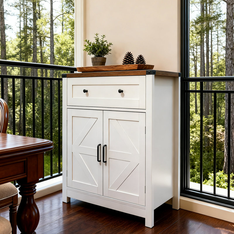 Style Barn - Armoire avec porte avec tiroir pour balcon, salle à manger et salon, cuisine blanche moderne avec rangement, poignées en métal noir pour salle de bain