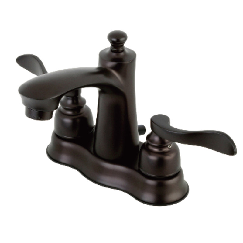 Kingston Brass NuWave French Two-Handle 3-Hole Deck Mount 4" Centerset Bathroom Faucet with Plastic Pop-Up, Oil Rubbed Bronze