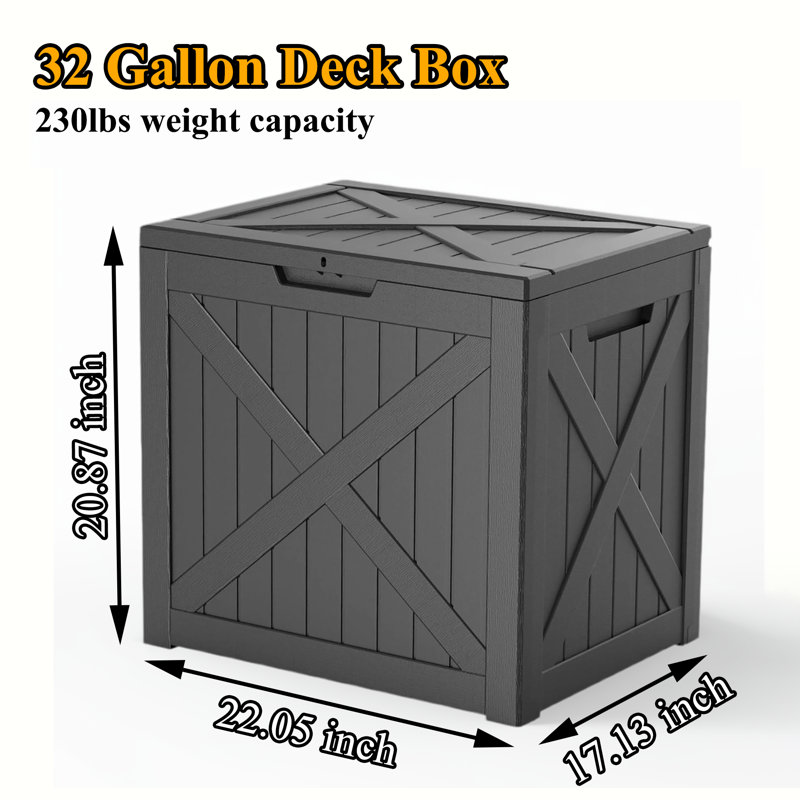 32 Gallon Outdoor Deck Box, Weather-Resistant Resin Patio Storage Box for Garden Tools, Pool Supplies, Outdoor Cushions & Toys