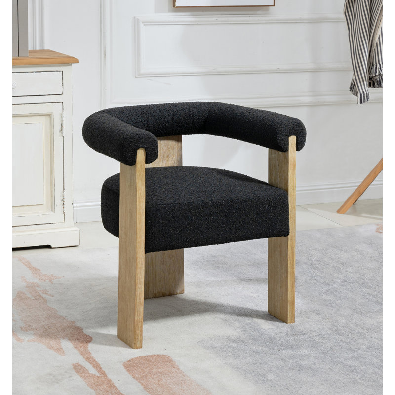 19.6'' H Upholstered Armchair, Black Boucle Fabric, Natural