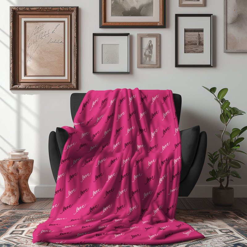 Pink Love Hearts - Couverture sherpa de qualité supérieure 1 pièce, Grand lit