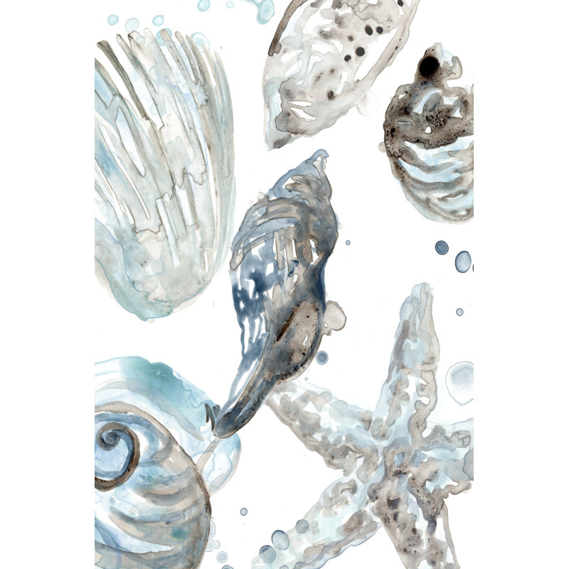 Cerulean Seashells III by June Erica Vess - Painting on Canvas, 76cm H x 51cm W, Wrapped Canvas