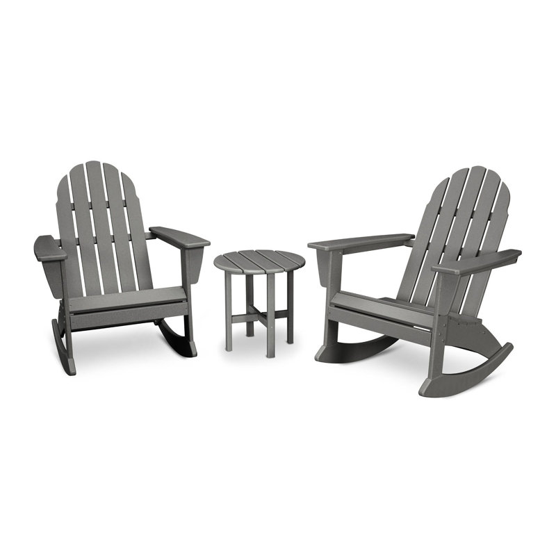 Ensemble de chaises berçantes 3 pièces Adirondack POLYWOOD Vineyard, Gris ardoise