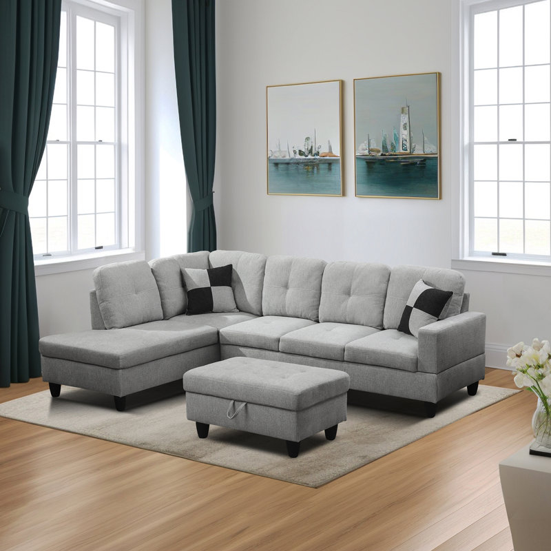 Dorrine Velvet Sectional Left Hand Facing, Beige Velvet