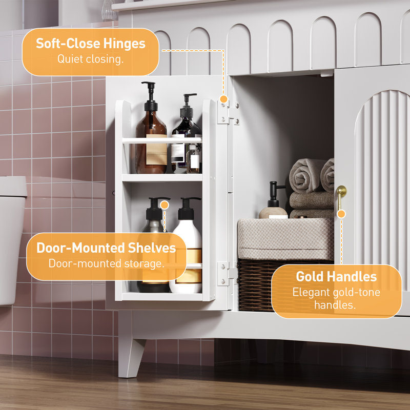 Meuble-lavabo de 91 cm avec lavabo, meuble de salle de bain moderne sur pied avec 2 tiroirs et portes doubles, lavabo simple blanc encastré, meuble sous-vasque