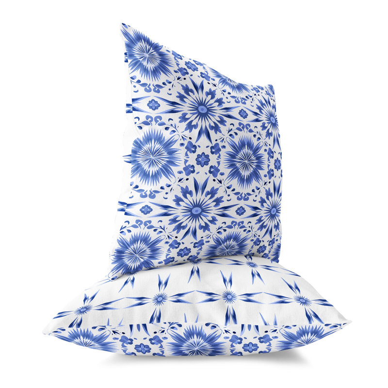 Indoor / Outdoor Square Cushion, 66cm H x 66cm W, Blue/White 