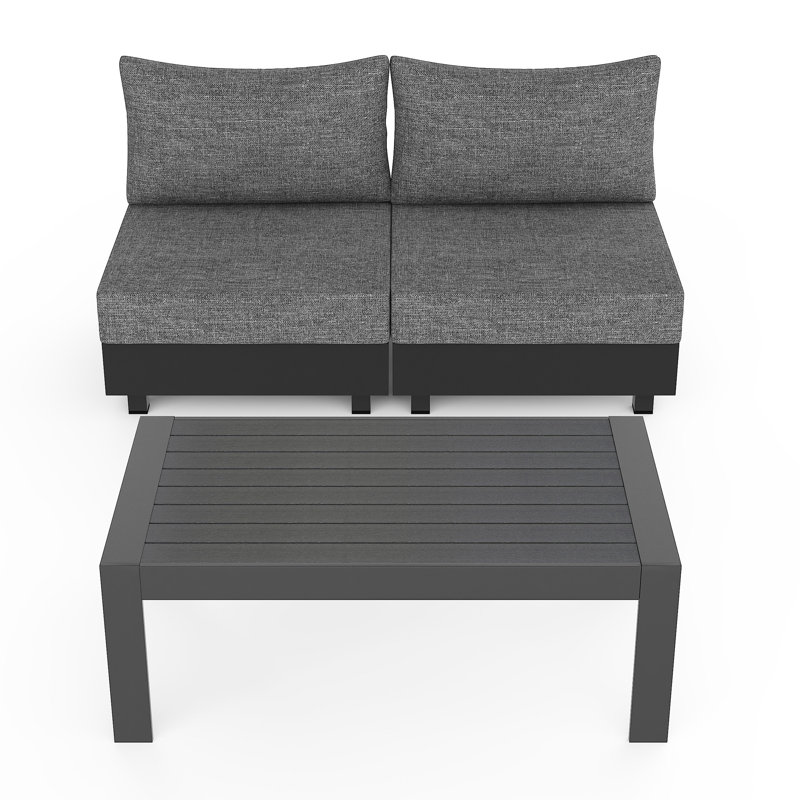 Ensemble modulaire de patio extérieur 3 pièces, ensemble de mobilier de patio entièrement en aluminium avec coussins en oléfine résistants à l'eau de 6 po d'épaisseur, ensembles de conversation de patio résistant aux intempéries pour la cour, la terrasse et le jardin