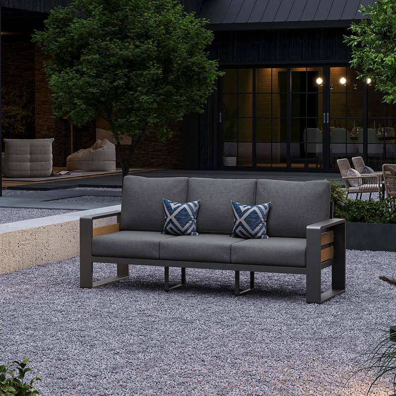 Canapé d'extérieur en aluminium pour terrasse 3 places avec coussins, Gris foncé
