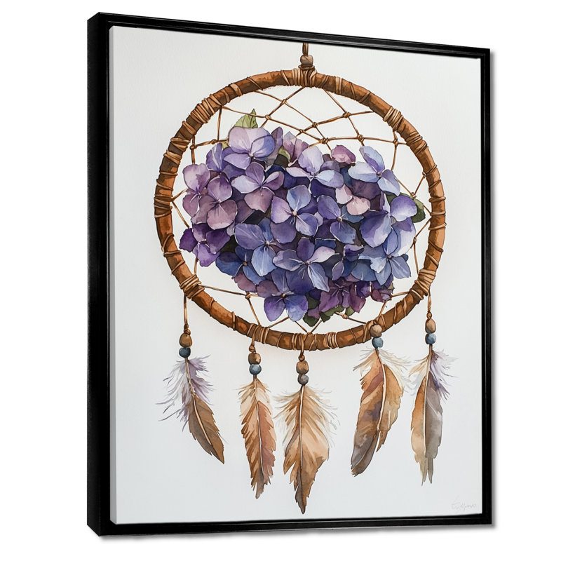 Swifton hydrangea Dreamcatcher III - art mural hortensia, Noir, Reproduction avec cadre flottant, H 20 po x l 12 po