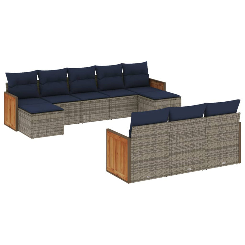 11 Piece Patio Sofa Set With Cushions Black Poly Rattan