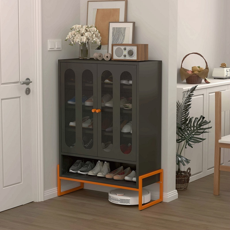 Armoire à chaussures à porte en maille à double face de 5,9 pieds de haut avec cloisons mobiles à double couche et base creuse résistante à l'humidité et sismique, accessible par des machines de balayage, convenant à la vie