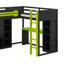 Lit simple en L à hauteur simple avec bureaux intégrés, structure de lit de jeu en bois avec DEL RVB, connecteurs USB, support pour téléviseur et unités de rangement-27252407