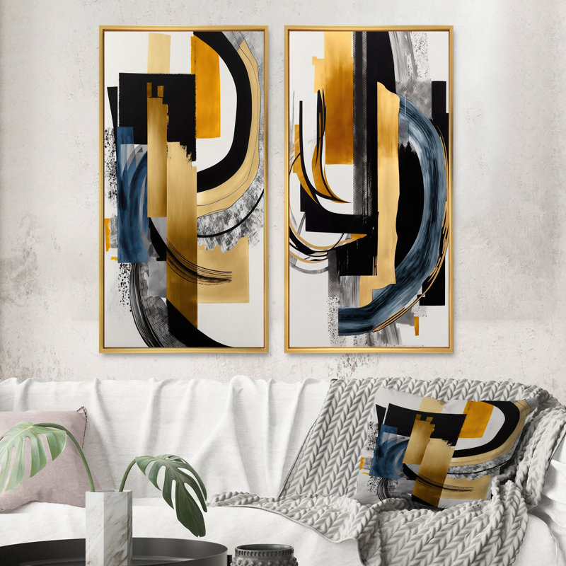 «Glam Gold and Black Expression I», 2 pièces sur toile, H 32 po x l 32 po, Encadrement doré
