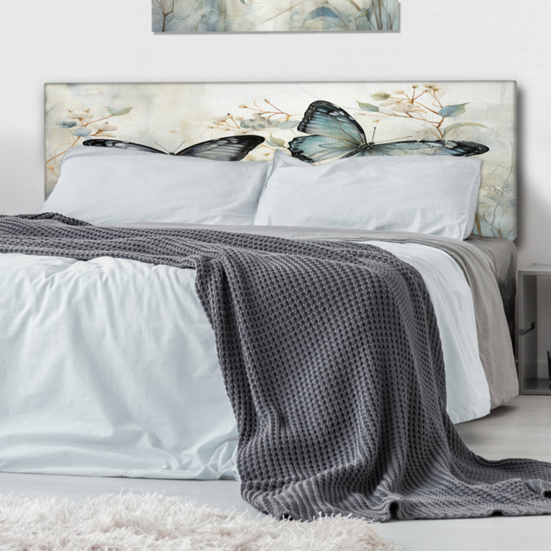 Tête de lit bleue et bleue avec oreilles de papillon et sérénité, Grand