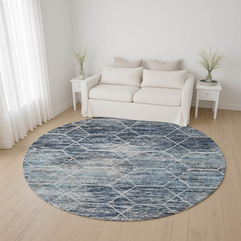Premium Machine Washable Lubbers AMF1724 Geometric Rug, Round 8'